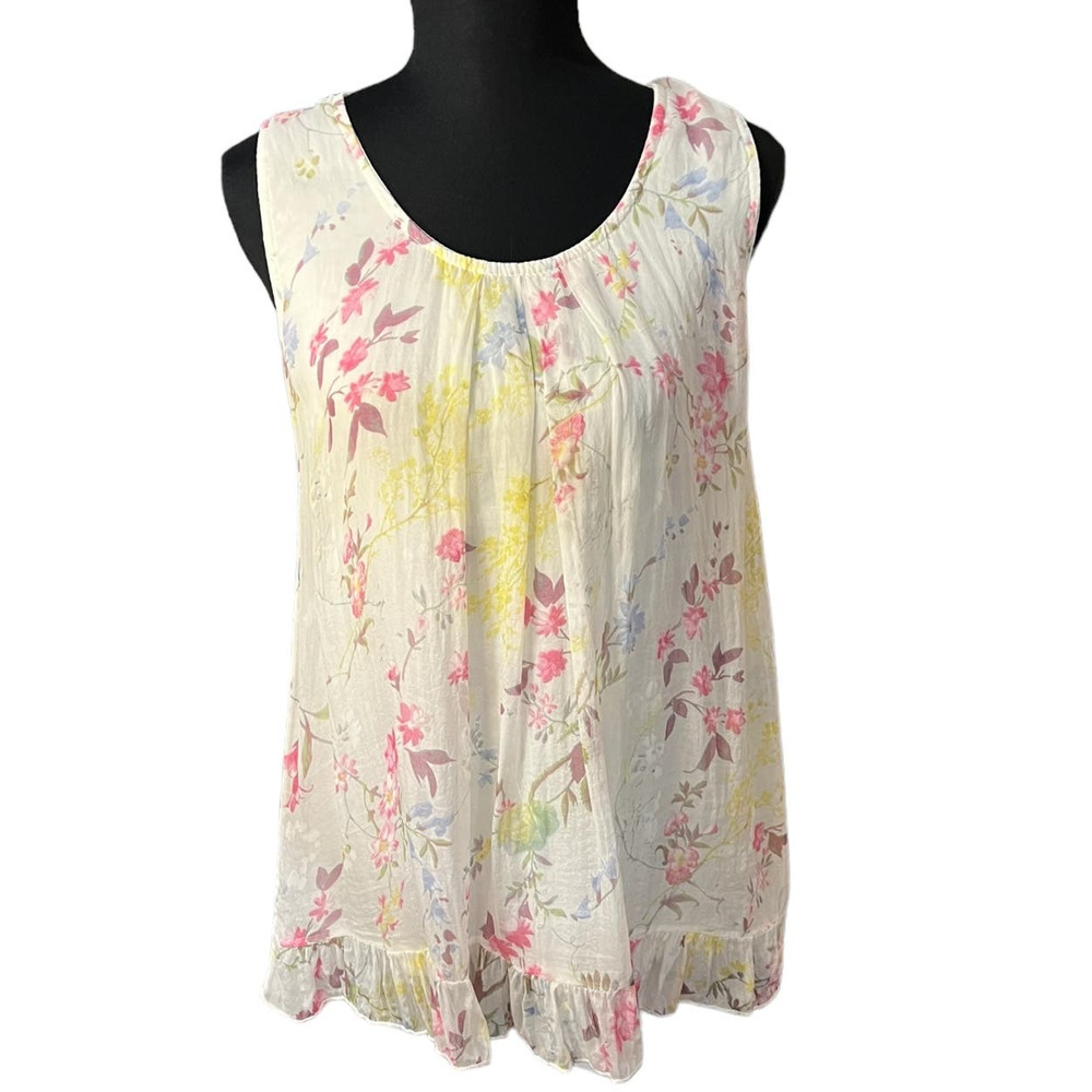 Tendenze Italian Made Silk Floral Watercolor Sleeveless Blouse, Size M